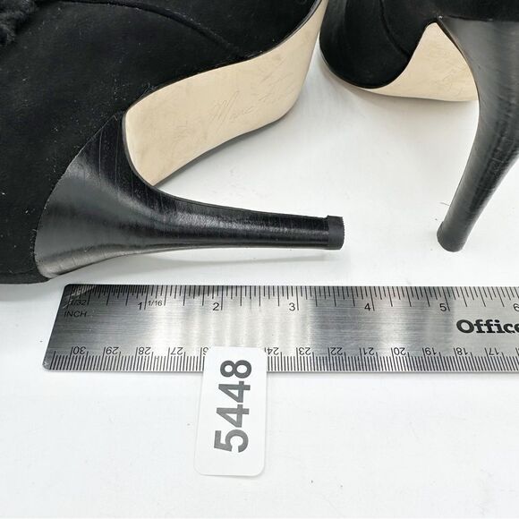 Marc Fisher Black Faux Fur Trimmed Suede Pointed Toe Stiletto Booties Shoeties 7 - Picture 10 of 11